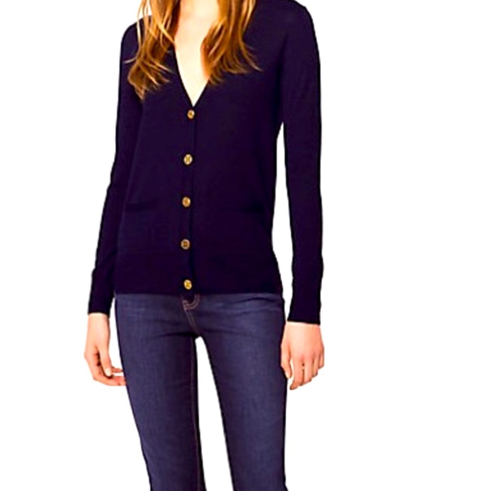 Tory Burch Simone Merino Wool‎ VNeck Cardigan with Large Gold Buttons Size XS - Picture 2 of 6